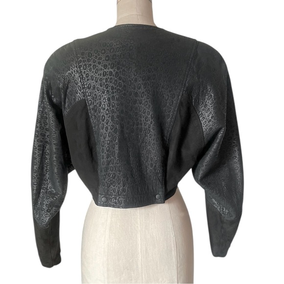 Vakko Neiman Marcus Cropped Leather Jacket Vintage Black - Picture 5 of 16